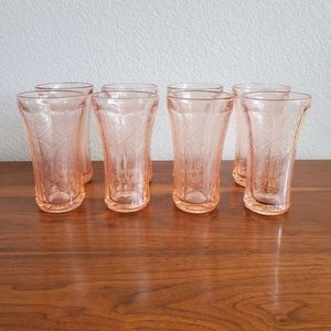 Vintage Pink Glass Drinking Glasses, Set of 8